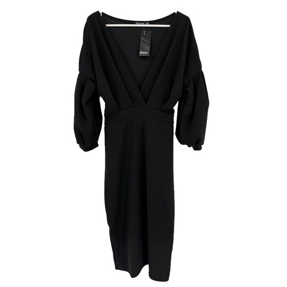 Nasty Gal Plus Size Wrap Midi Belted Dress in Black Plus Size 16 - Picture 1 of 8